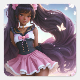 Adesivo Quadrado Animecore do Caráter feminino Negra Anime