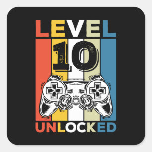 Adesivo Quadrado Aniversário 10º Nível Desbloqueado 10 Jogos Vintag