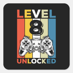 Adesivo Quadrado Aniversário 8º Nível Desbloqueado 8 Jogos Retro