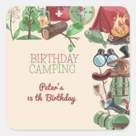 Adesivo Quadrado Aniversário acampando a natureza caminhando para c