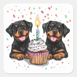 Adesivo Quadrado Aniversário Cães Rottweiler