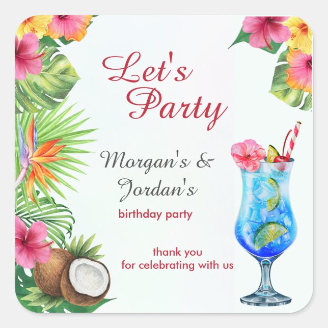 Adesivo Quadrado Aniversário comum de amigos Casais de Verão Tropic (Frente)