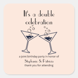 Adesivo Quadrado Aniversário comum de celebração dupla rosa moderna