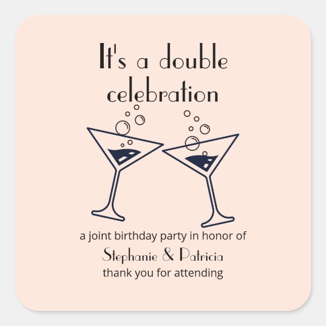 Adesivo Quadrado Aniversário comum de celebração dupla rosa moderna (Frente)