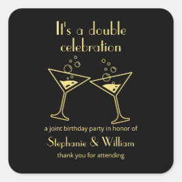 Adesivo Quadrado Aniversário comum de dupla celebração em preto mod