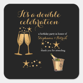 Adesivo Quadrado Aniversário comum Elegante Dourado de Celebração D