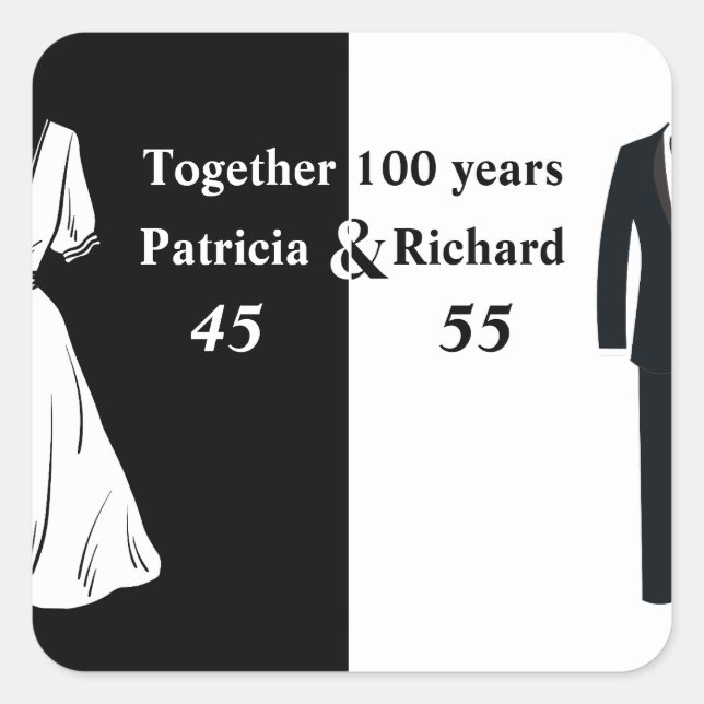 Adesivo Quadrado Aniversário Conjunto de Celebração Dupla 100 Anos (Frente)