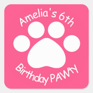 Adesivo Quadrado Aniversário customizável PAWty - rosa