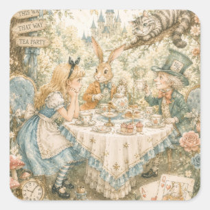 Adesivo Quadrado Aniversário da Alice no País das Maravilhas
