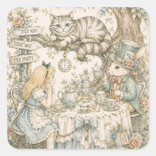 Adesivo Quadrado Aniversário da Alice no País das Maravilhas