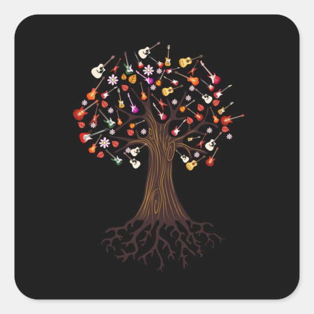 Adesivo Quadrado Aniversário da Árvore Guitarrista (Frente)