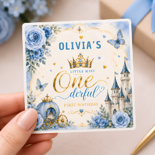 Adesivo Quadrado Aniversário da Princesa Azul Fofa