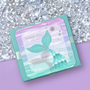 Adesivo Quadrado Aniversário Da Sereia Do Teal Glitter Obrigado