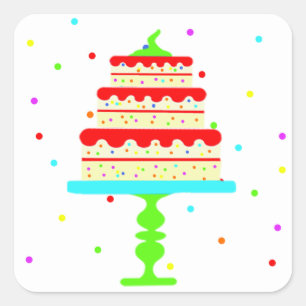 Adesivo Quadrado Aniversário das Crianças do Bolo e do Confetti