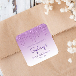 Adesivo Quadrado Aniversário de 21 anos De Derramamento Com Glitter