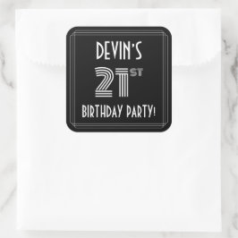 Adesivo Quadrado aniversário de 21 anos: Estilo de Deco de Arte e N