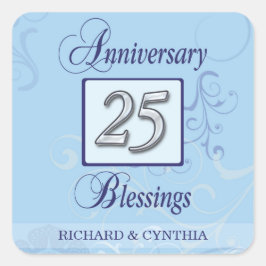 Adesivo Quadrado Aniversário de 25 em Azul e Prata