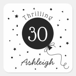 Adesivo Quadrado Aniversário de 30 anos brilhante branco preto