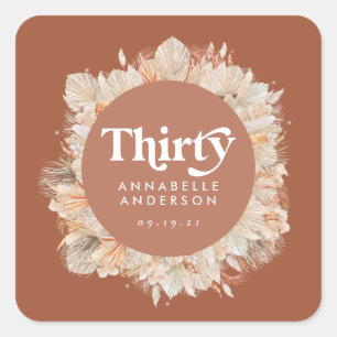 Adesivo Quadrado Aniversário de 30 anos de erva-de-pampas moderna