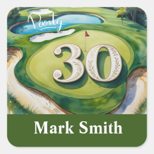 Adesivo Quadrado Aniversário de 30 anos de golfe no campo de golfe