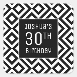 Adesivo Quadrado aniversário de 30 anos Name Modern Black White Geo