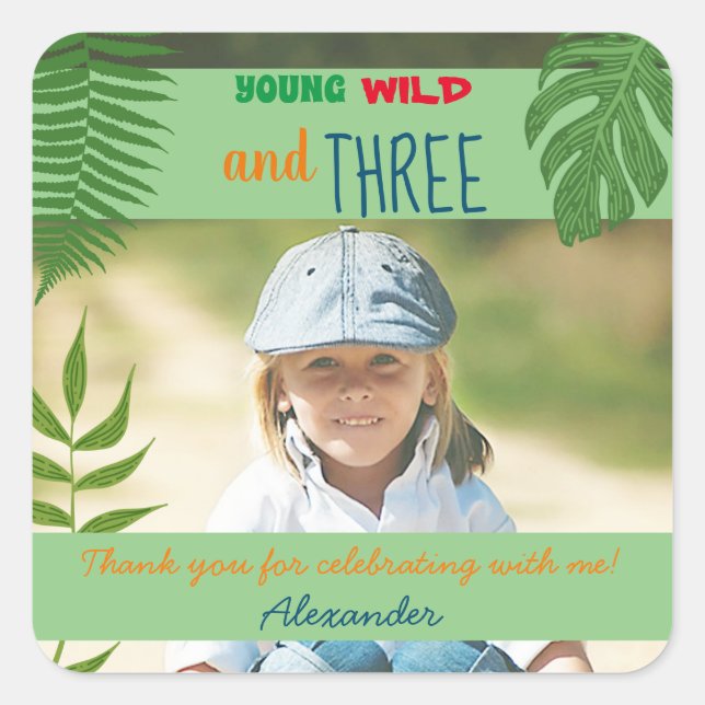 Adesivo Quadrado Aniversário de 3 anos de Fotografias Obrigado (Frente)