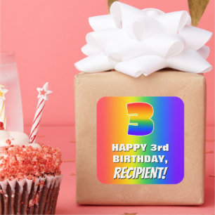 Adesivo Quadrado aniversário de 3 anos: Padrão Divertido e colori
