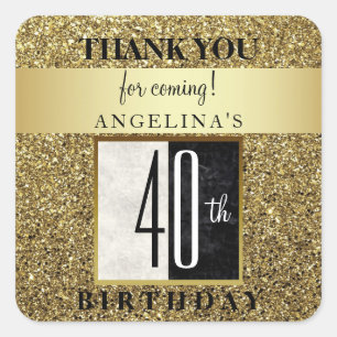Adesivo Quadrado Aniversário de 40 anos Brilho Dourado Obrigado