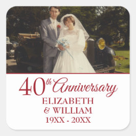 Adesivo Quadrado Aniversário de 40 anos de casamento com foto simpl