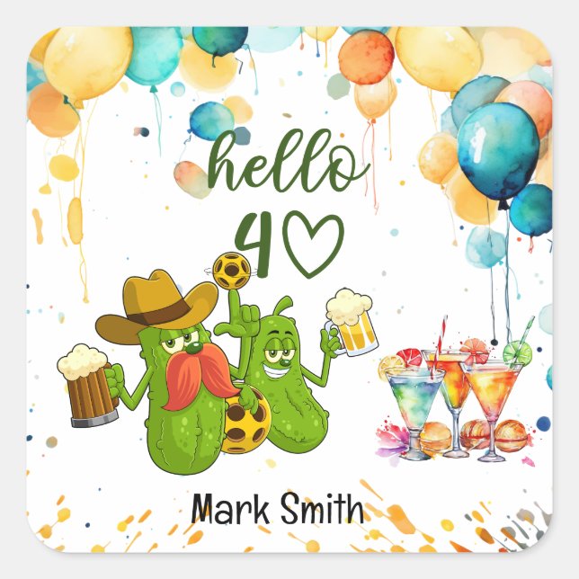 Adesivo Quadrado Aniversário de 40 anos de picleball (Frente)