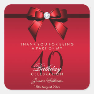 Adesivo Quadrado Aniversário de 40 anos fino do arco & da fita da