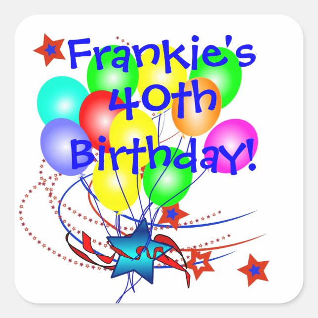 Adesivo Quadrado aniversário de 40 anos Qualquer Vinheta de Anivers (Frente)