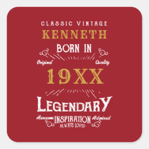 Adesivo Quadrado aniversário de 40 anos Vintage Red Dourado Add Na