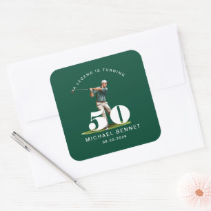 Adesivo Quadrado Aniversário de 50 anos de Golfe Esportivo Verde Pe