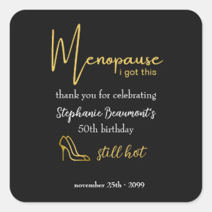 Adesivo Quadrado Aniversário de 50 anos Elegante Dourado Menopausa 