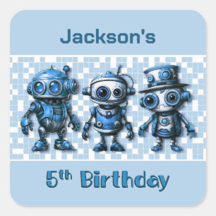 Adesivo Quadrado Aniversário de 5 do Tema Robô Steampunk
