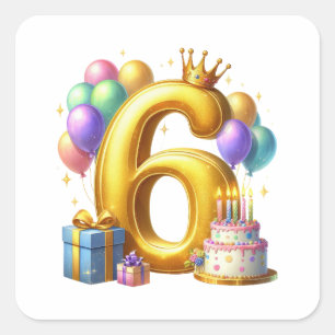 Adesivo Quadrado Aniversário de 6 anos dourado