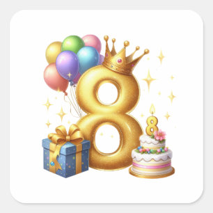 Adesivo Quadrado Aniversário de 8 anos dourado