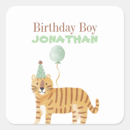 Adesivo Quadrado Aniversário de Animais Selvagens Cutes