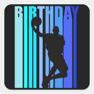Adesivo Quadrado Aniversário de Basquete Crianças Crianças Legal