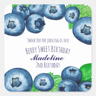 Adesivo Quadrado Aniversário de Blueberries Berry Sweet
