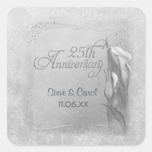 Adesivo Quadrado Aniversário de Calla Lily Silver