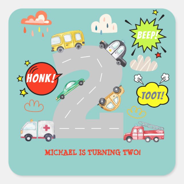 Adesivo Quadrado Aniversário de caminhões de honk (Frente)