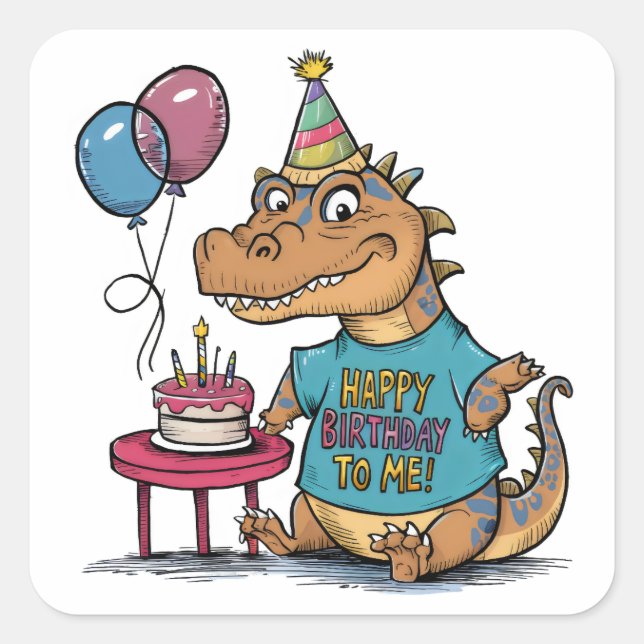 Adesivo Quadrado aniversário de carrinho de komodo Dragon (Frente)