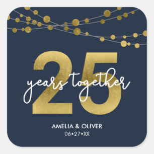 Adesivo Quadrado Aniversário de Casamento da 25 da Luz Elegante Azu