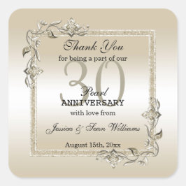 Adesivo Quadrado Aniversário de Casamento de 30 Pearl Gem & Glitter