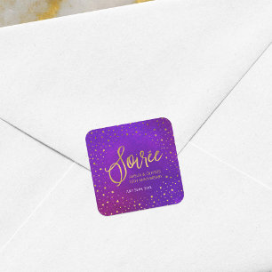 Adesivo Quadrado Aniversário de Casamento Estrelado Roxo Qualquer A