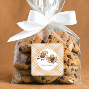 Adesivo Quadrado Aniversário de Coruja e Garoto-Esquilo