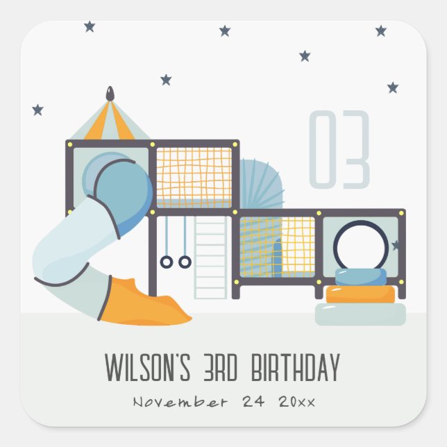 Adesivo Quadrado Aniversário de criança da Selva Selvagem do Centro (Frente)