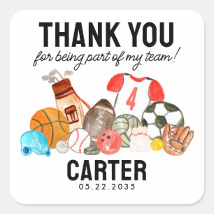 Adesivo Quadrado Aniversário de criança De Bolas Esportivas Muito O